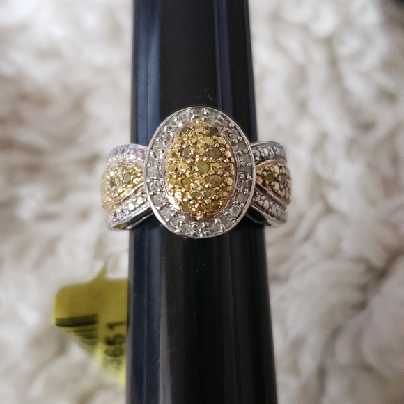 Sz 5, Yellow & White Diamond Ring, 925 Silver, TGW 0.25 Carats, NWT - Picture 5 of 11
